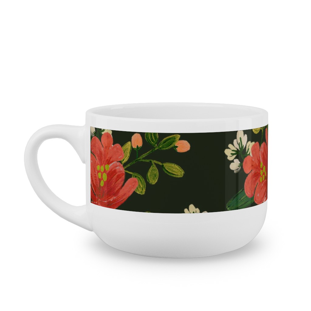 Holiday Floral Latte Mug, White,  , 25oz, Green