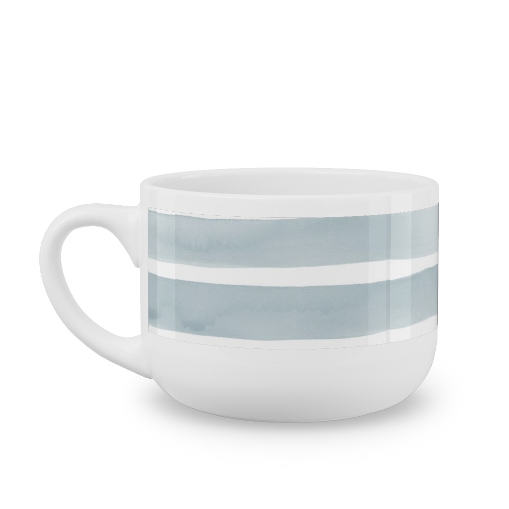 Imperfect Watercolor Stripes Latte Mug, White,  , 25oz, Blue