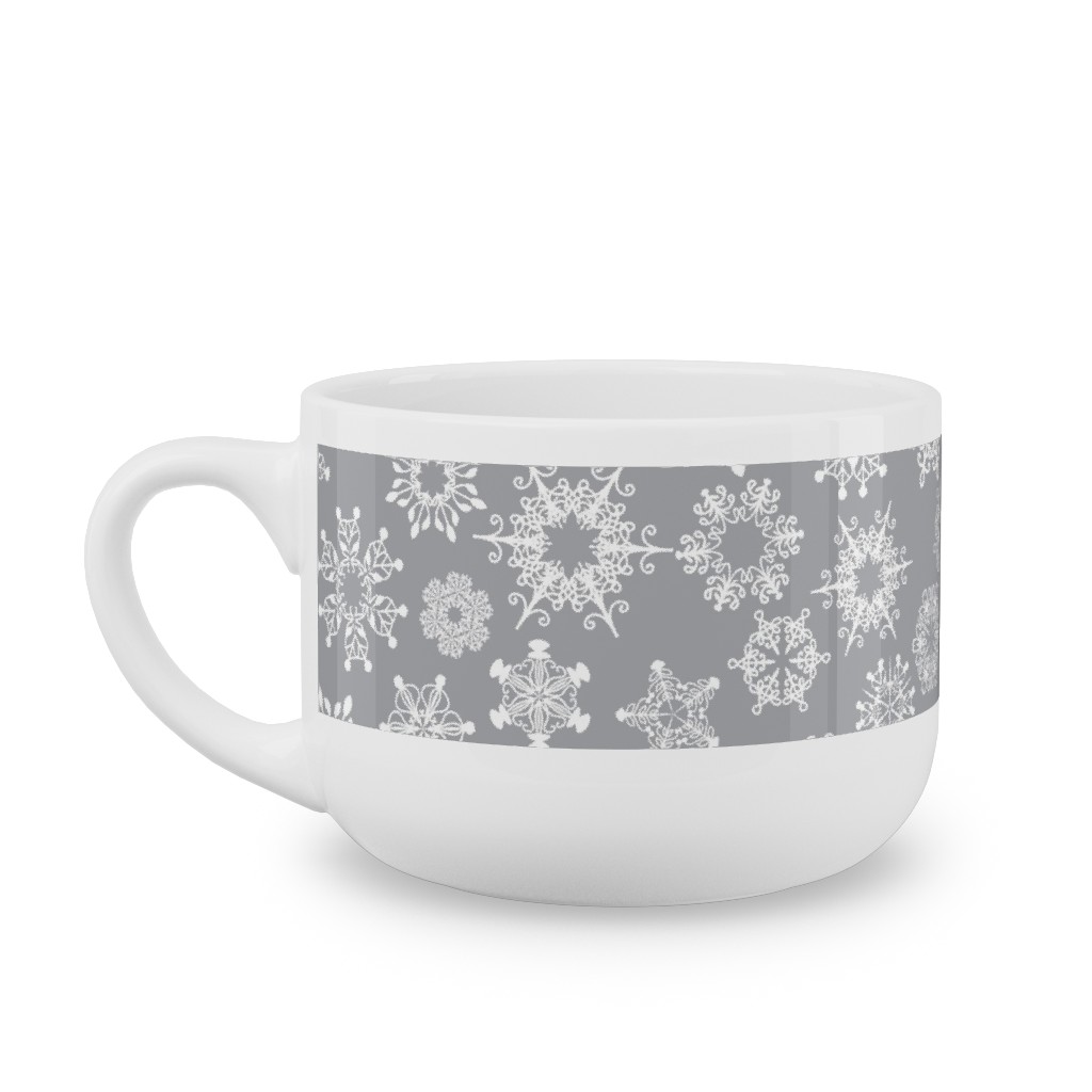 Snowflake Silver Latte Mug, White,  , 25oz, Gray
