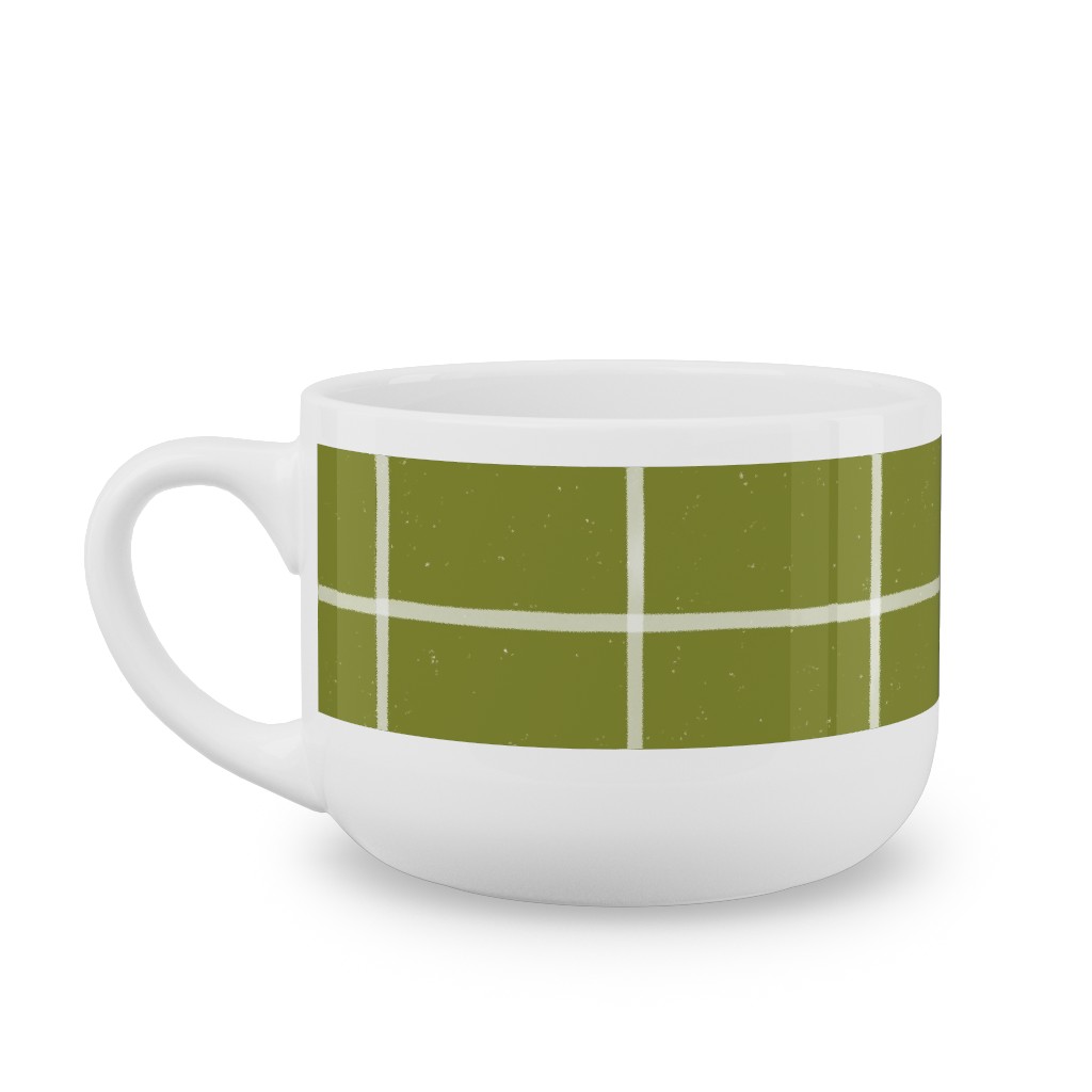 Watercolor Windowpane - Green Latte Mug, White,  , 25oz, Green