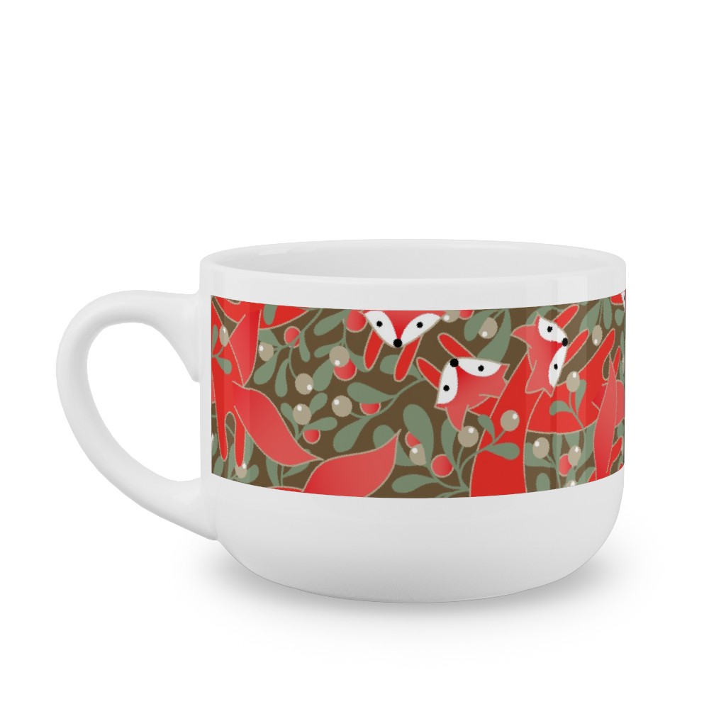 Red Fox Mistletoe Latte Mug, White,  , 25oz, Red