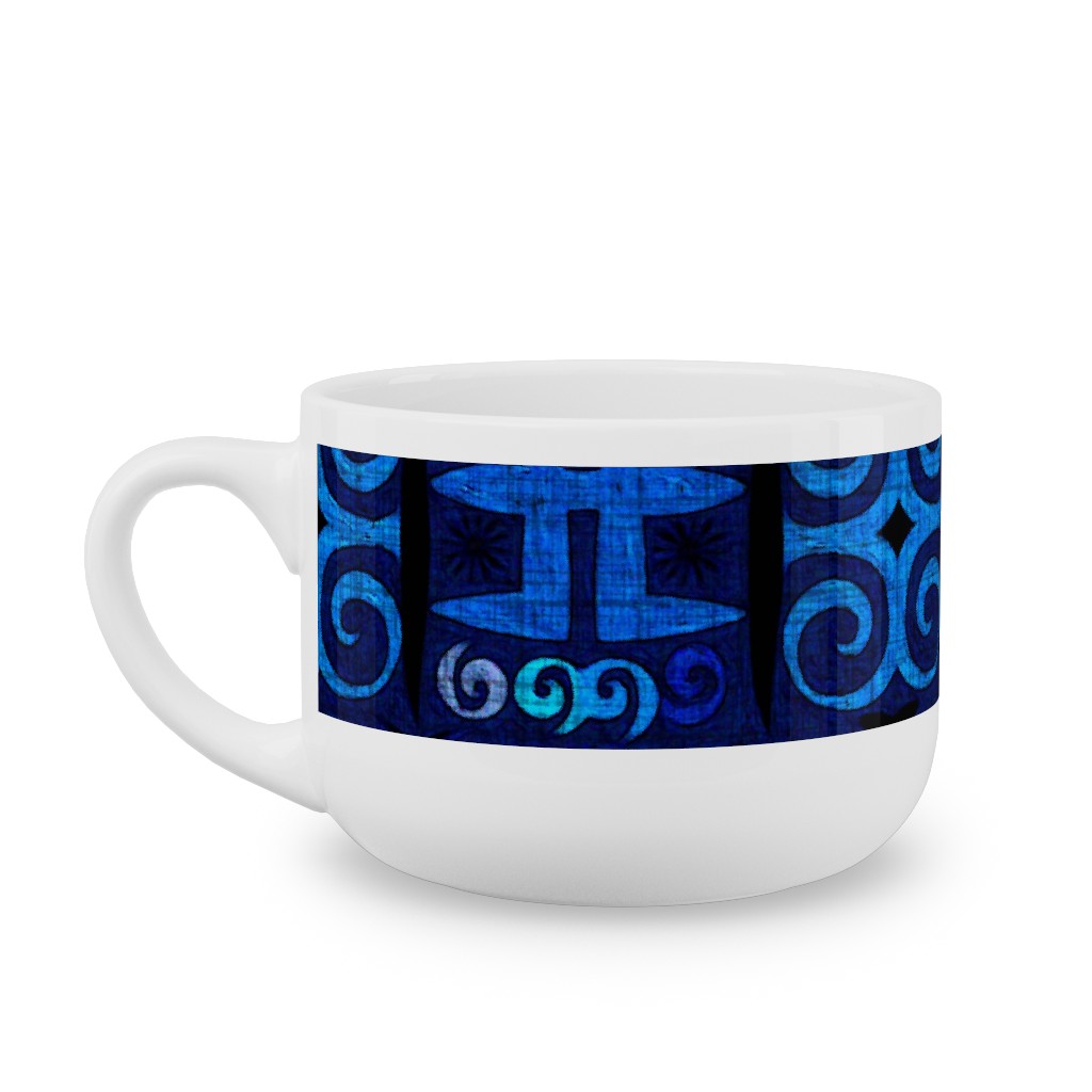 Indigo - Geometric Latte Mug, White,  , 25oz, Blue