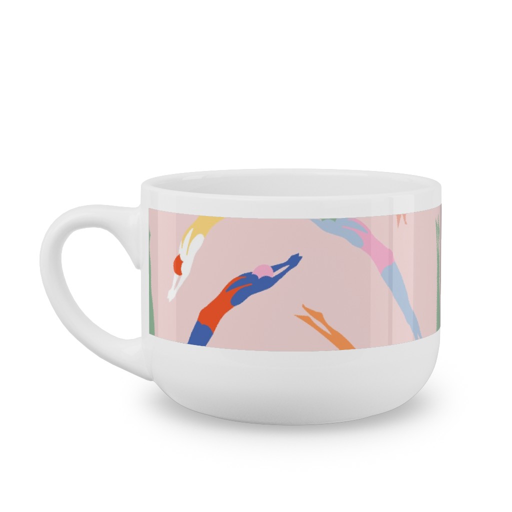 Art Deco Divers - Pink Latte Mug, White,  , 25oz, Pink