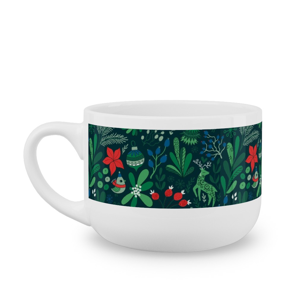 Merry Christmas Floral - Dark Latte Mug, White,  , 25oz, Green