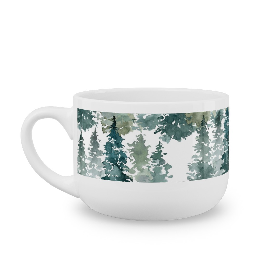 Woodland Trees Watercolor - White Latte Mug, White, , 25oz, Green, Classic Green