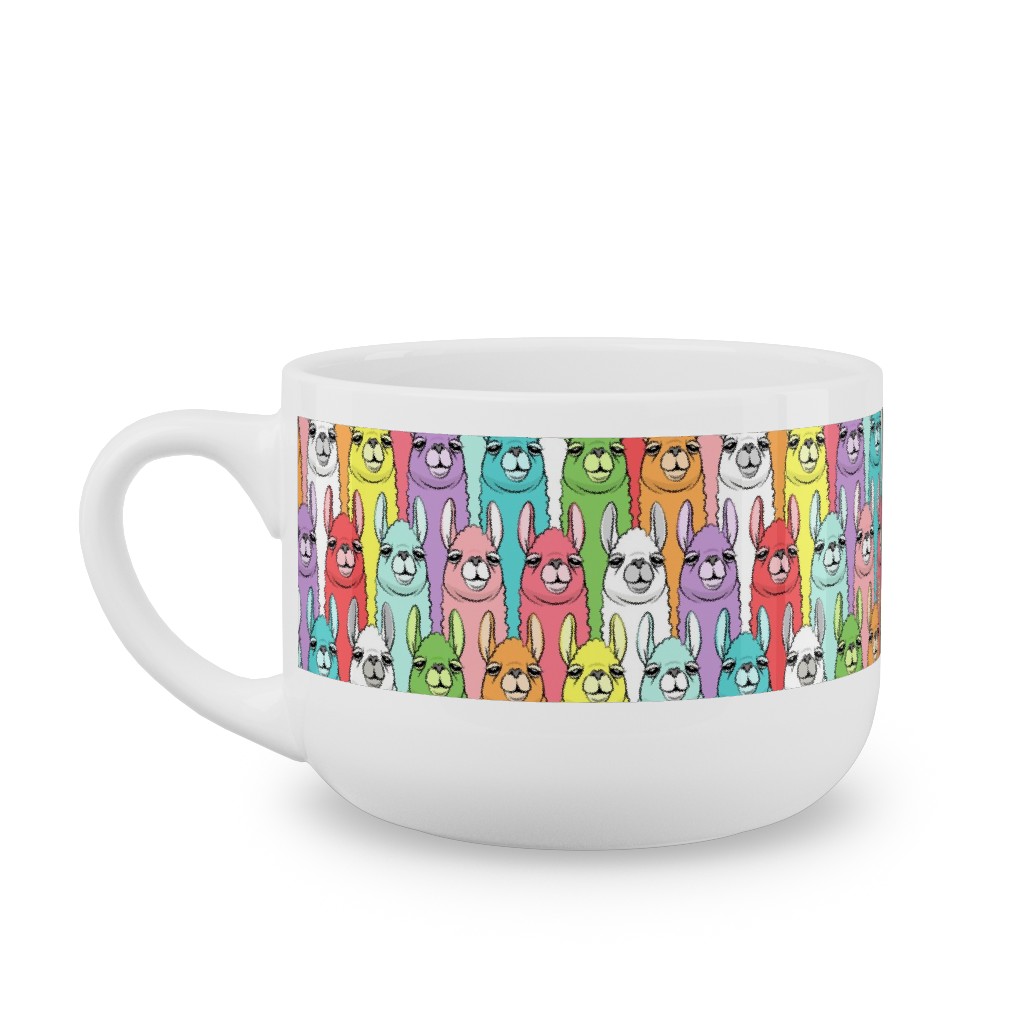 Rainbow Llamas - Multi Latte Mug, White,  , 25oz, Multicolor