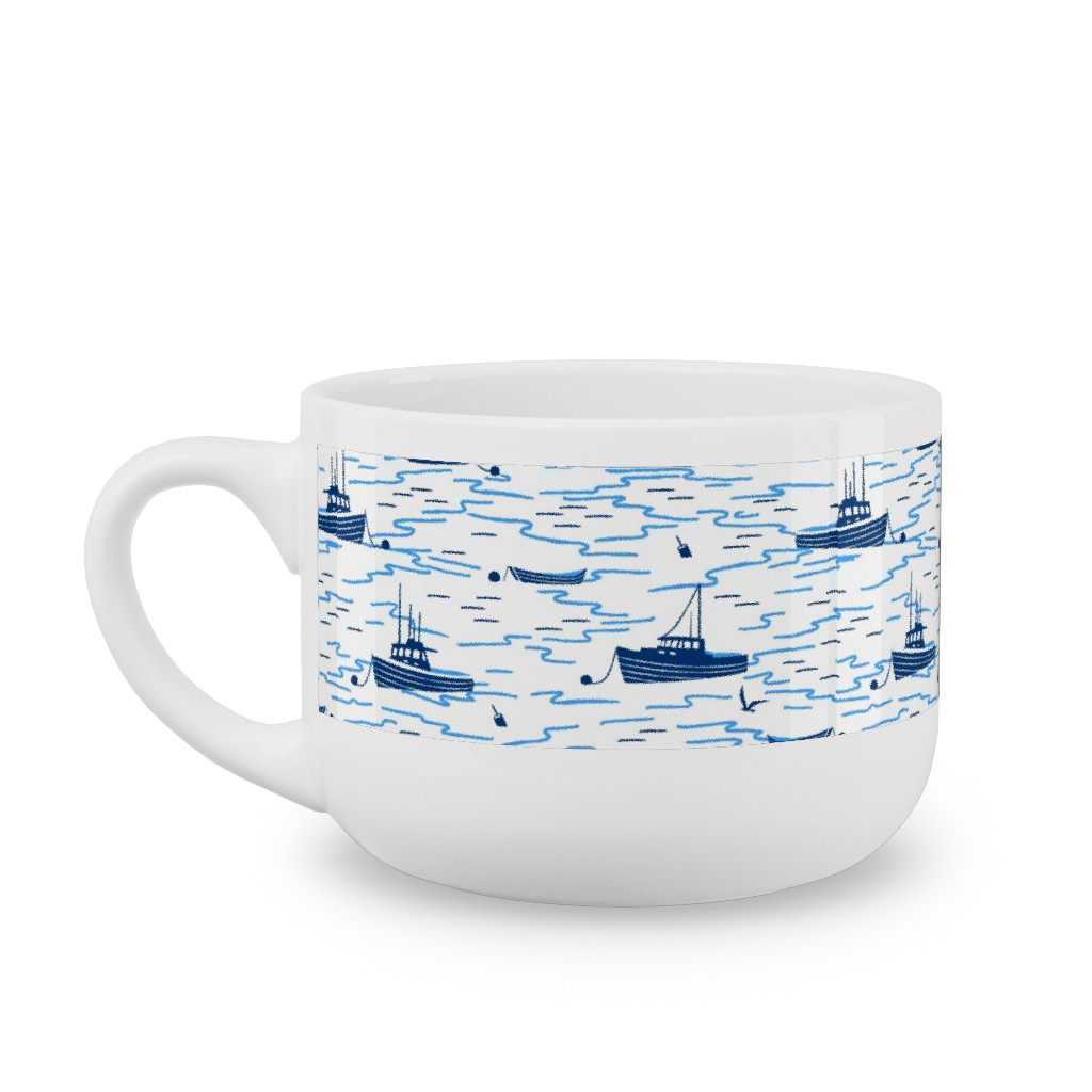 Harbor Boats - White Latte Mug, White,  , 25oz, Blue