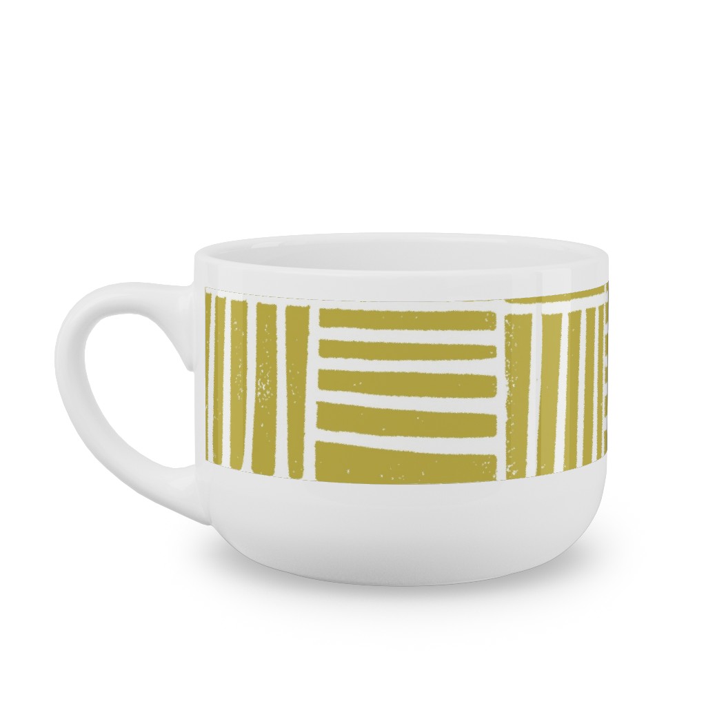 Thatch Stripe Grid - Yellow Latte Mug, White, , 25oz, Yellow, Classic Yellow