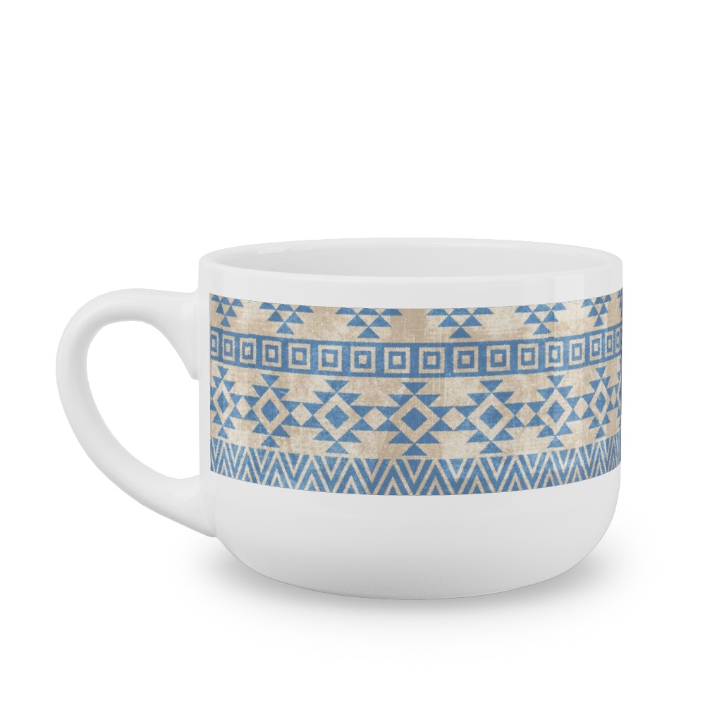 Modern Desert - Geometric Latte Mug, White,  , 25oz, Blue