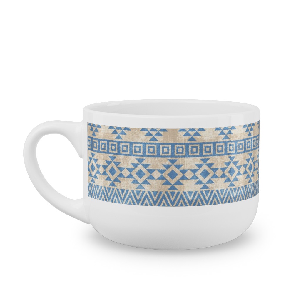 Modern Desert - Geometric Latte Mug, White, , 25oz, Blue, True Blue