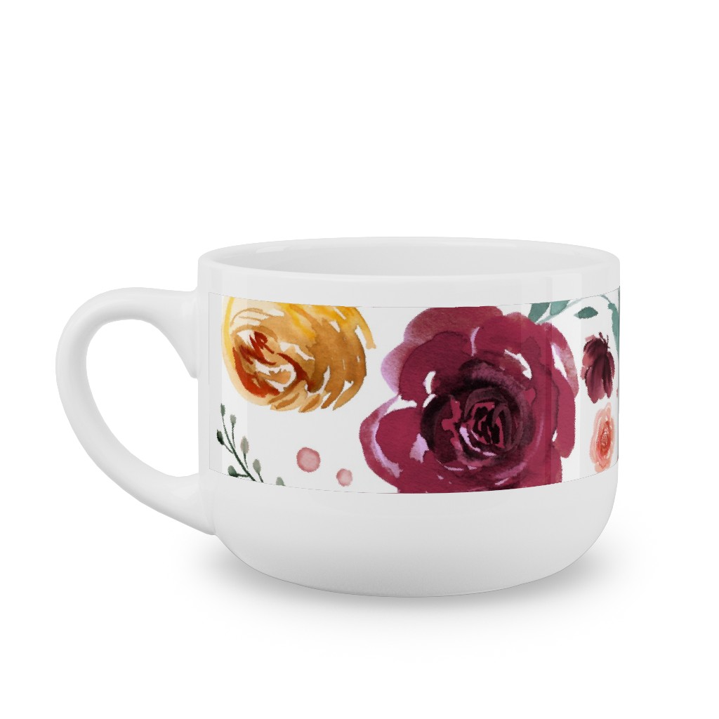 Orange Burgandy Floral Latte Mug, White, , 25oz, Multicolor
