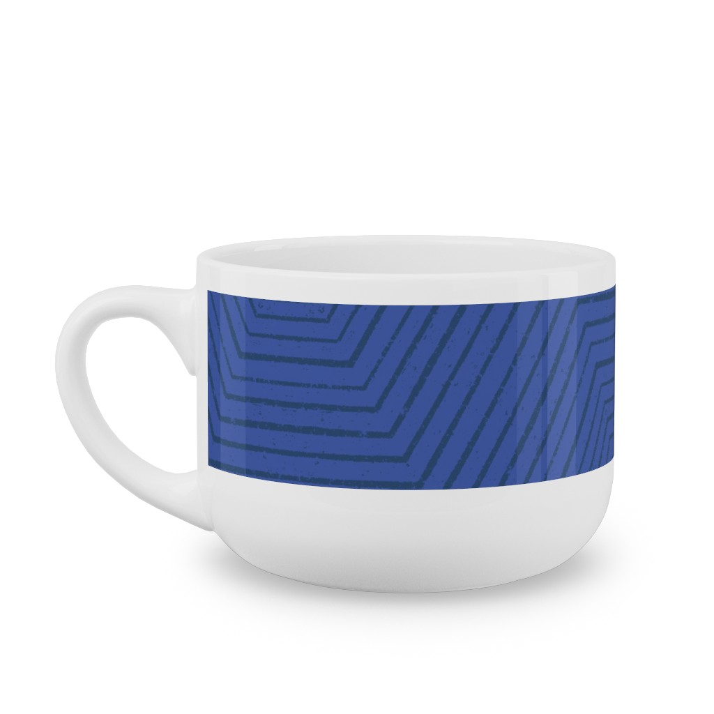 Concentric Hexagons - Cobalt Latte Mug, White,  , 25oz, Blue