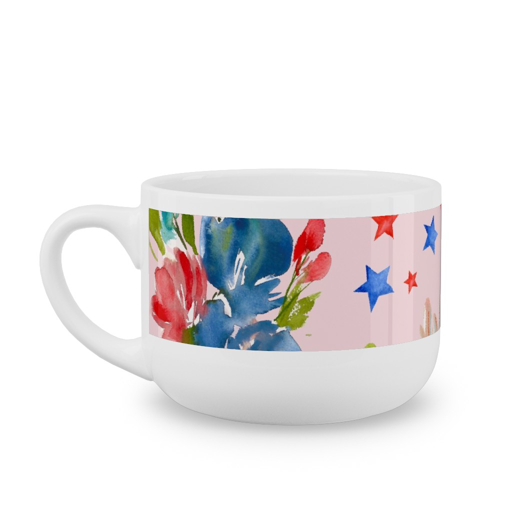 4th of July Florals - Pink Latte Mug, White, , 25oz, Pink, Bright Pink
