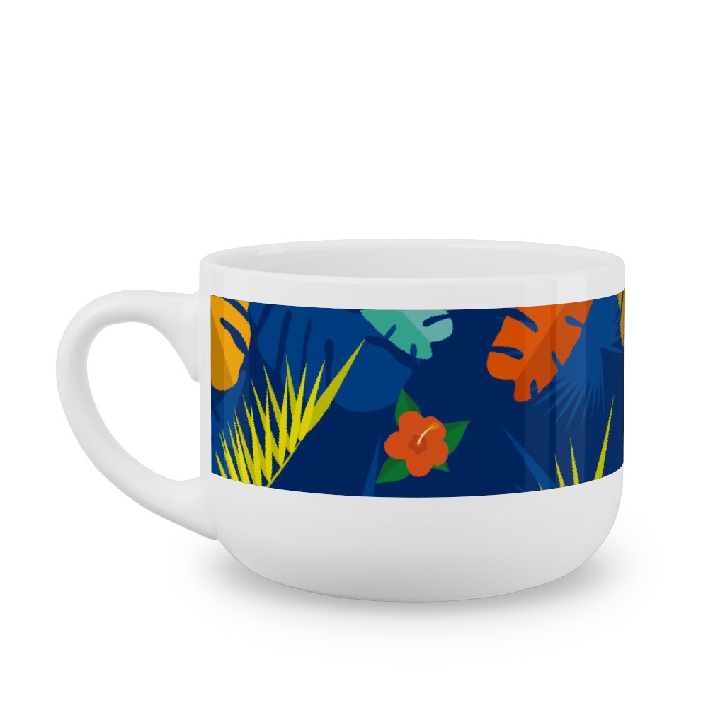 Tropical Leaves - Multi on Blue Latte Mug, White,  , 25oz, Multicolor