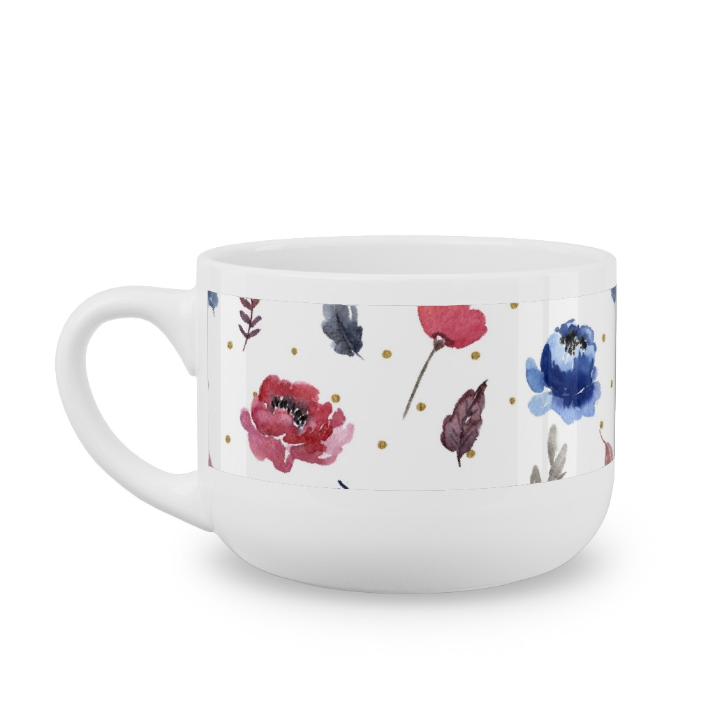 American Glory Flowers With Gold Dots - Multi Latte Mug, White,  , 25oz, Red