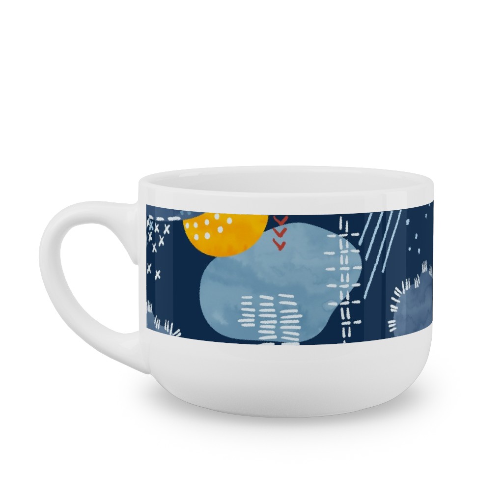 Shashiko Spring Clouds - Blue Latte Mug, White,  , 25oz, Blue