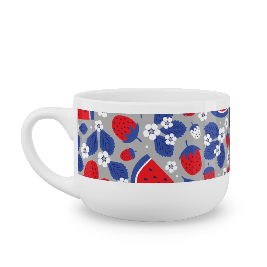 Summer Strawberries and Melons - Red, White and Blue Latte Mug, White,  , 25oz, Multicolor