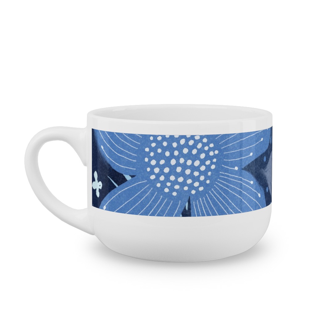 Shibori Flower Abundance - Blue Latte Mug, White,  , 25oz, Blue