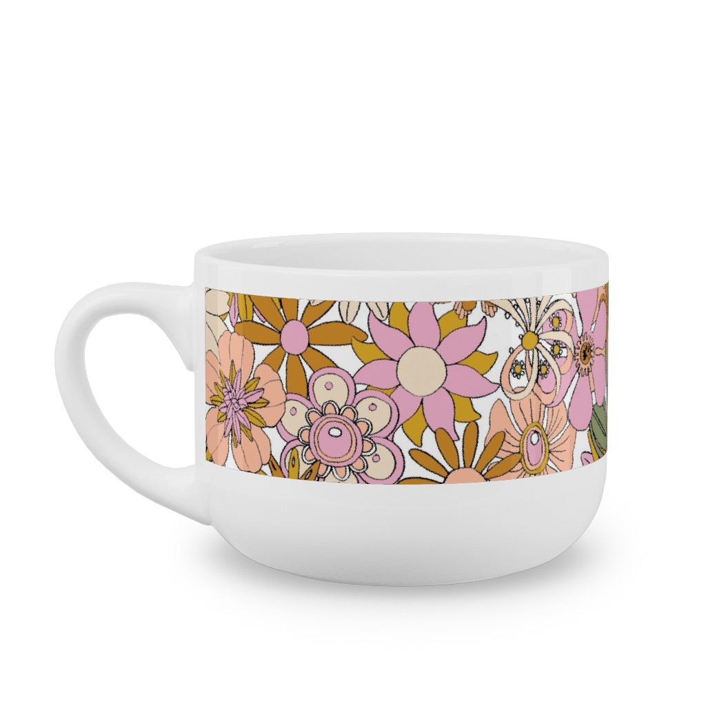 Chelsea Vintage Floral Garden - Pink Latte Mug, White, , 25oz, Pink, Bright Pink