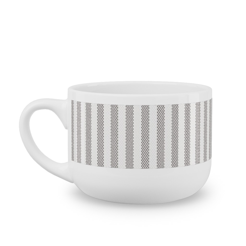 French Ticking Stripe - Grey Latte Mug, White,  , 25oz, Gray
