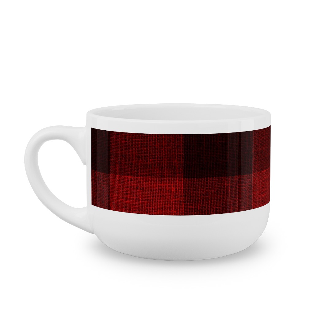 Linen Look Gingham Lumberjack - Red, Black Latte Mug, White,  , 25oz, Red