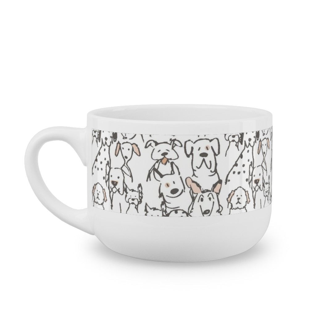 Peach Pop Doodle Dogs - Black and White Latte Mug, White,  , 25oz, White