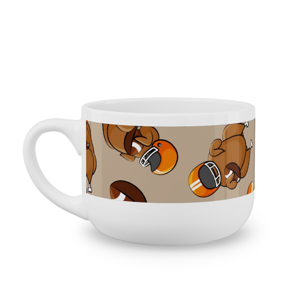 Football Turkey With Helmet and Football - Orange on Tan Latte Mug, White,  , 25oz, Beige