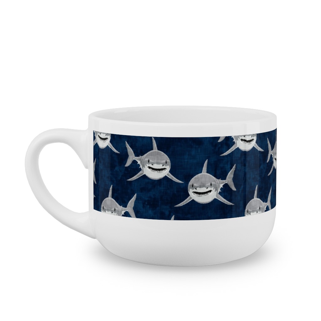 Great White Sharks - Blue Latte Mug, White,  , 25oz, Blue
