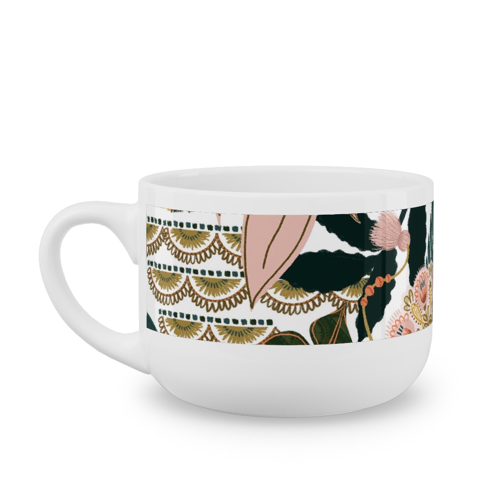 Boho Tropical - Floral - Multi Light Latte Mug, White,  , 25oz, Multicolor
