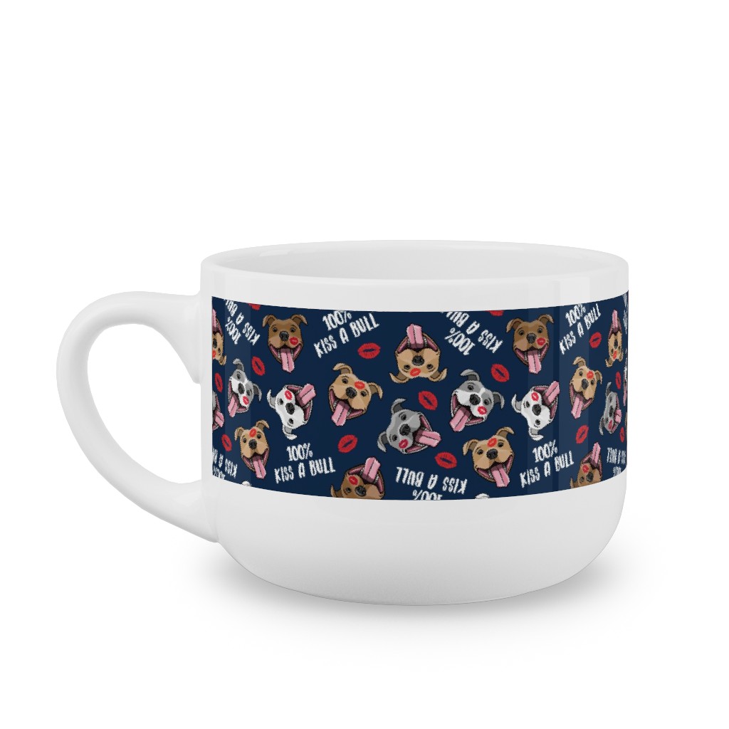 100% Kiss a Bull - Cute Pit Bull Dog - Red and Blue Latte Mug, White,  , 25oz, Blue