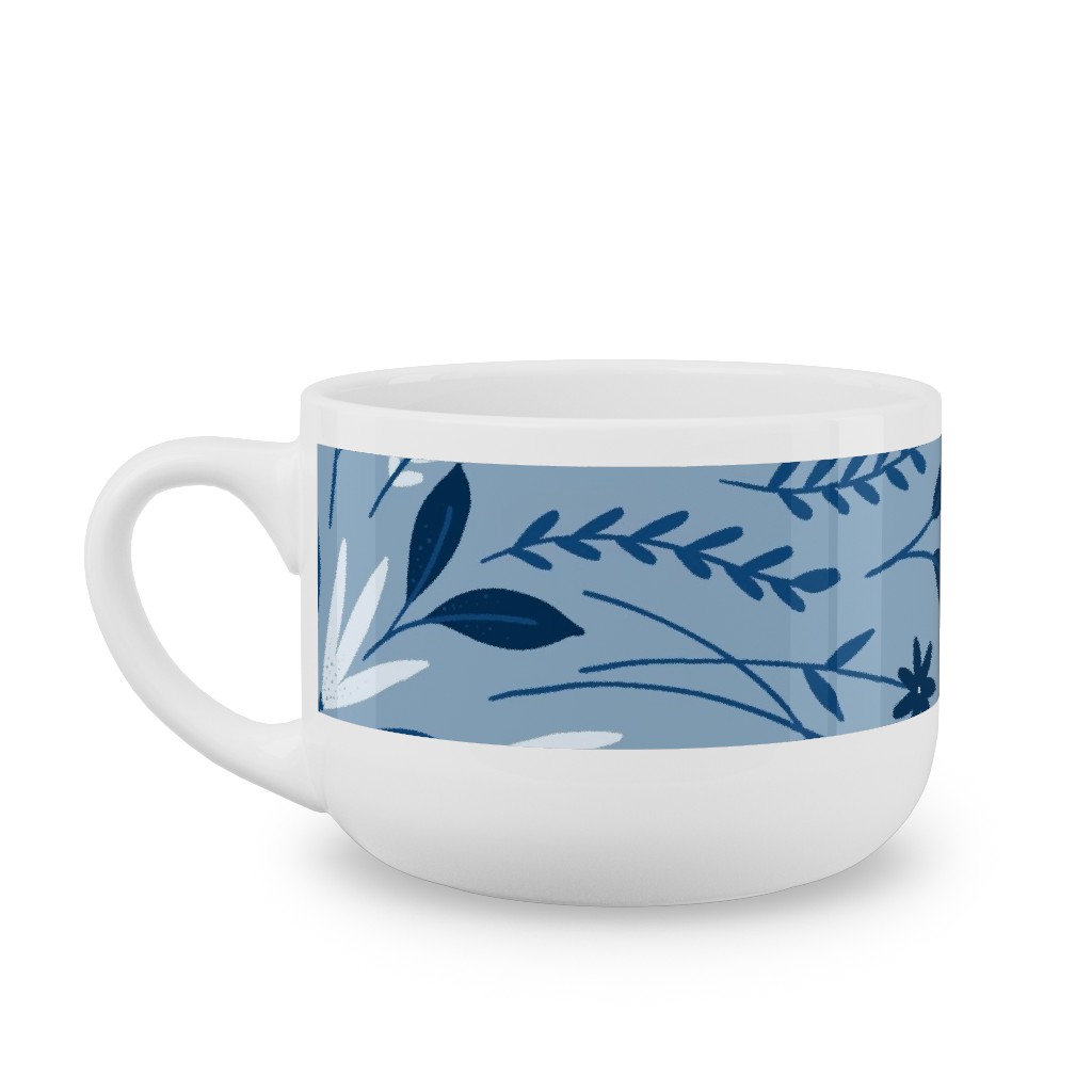 Dotty Floral - Blue Latte Mug, White,  , 25oz, Blue