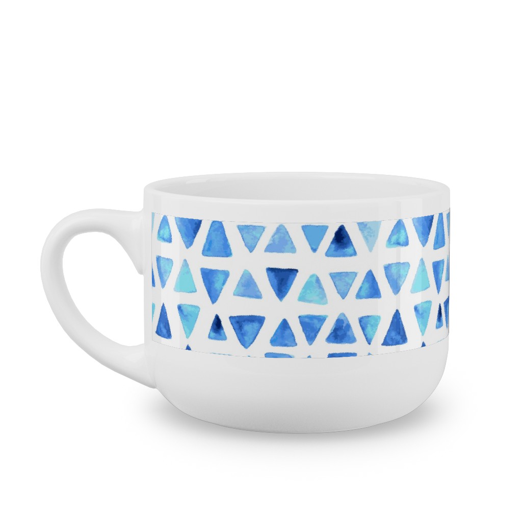 Watercolor Triangles - Blue Latte Mug, White,  , 25oz, Blue