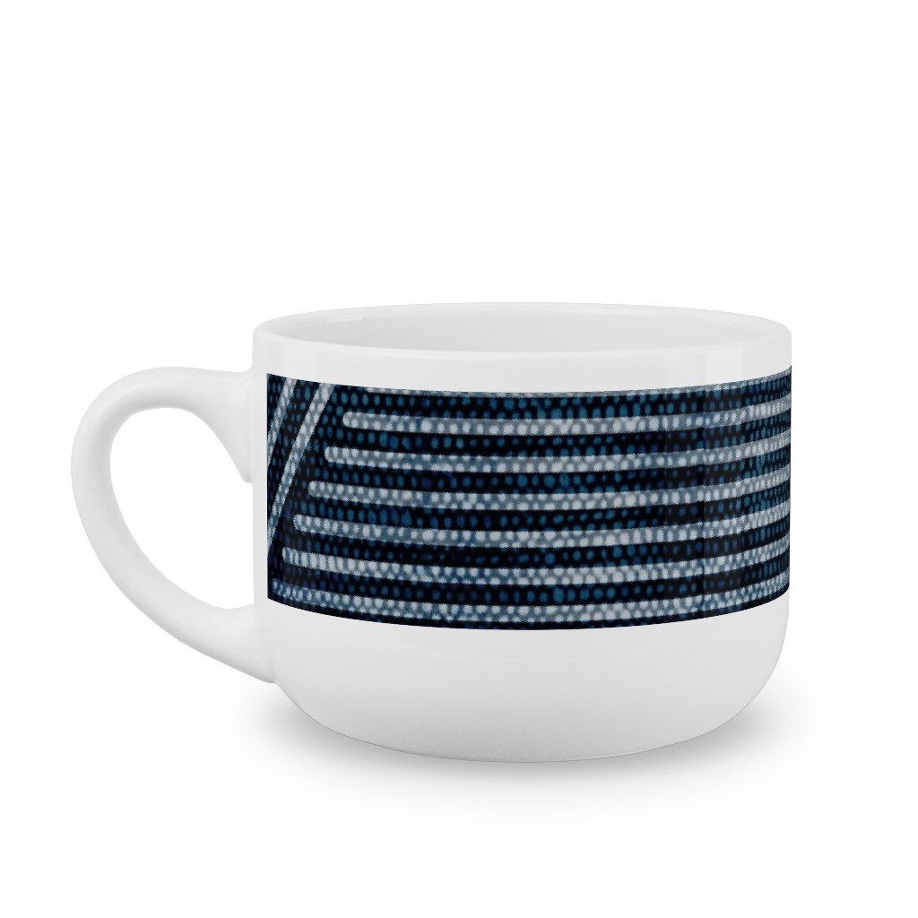 Cadence Triangles - Denim Latte Mug, White,  , 25oz, Blue