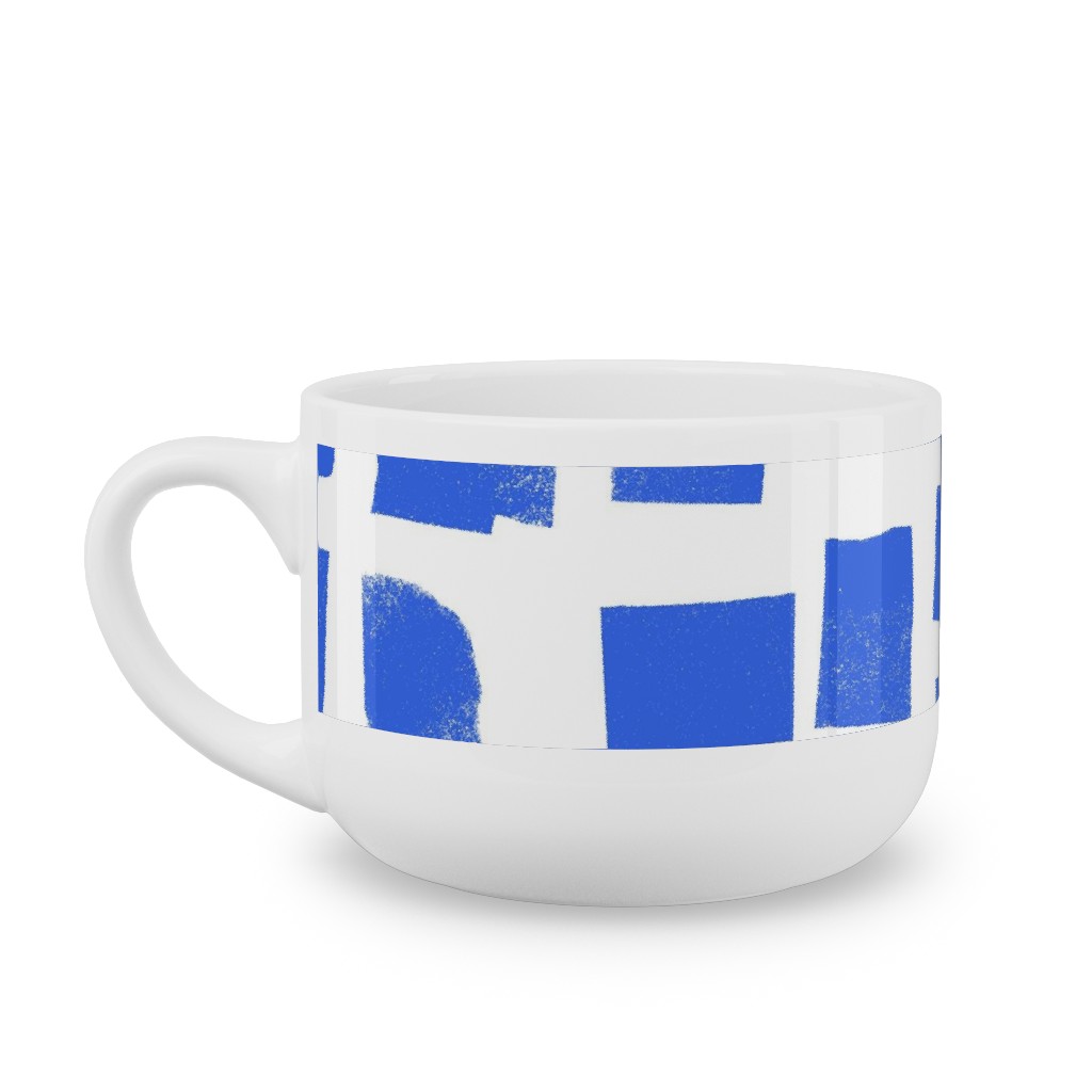 Blue Check Latte Mug, White,  , 25oz, Blue
