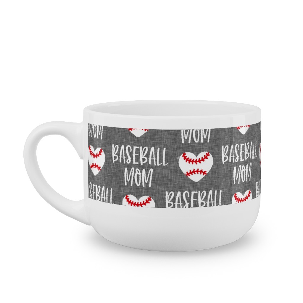 Baseball Mom - Baseball Heart - White on Grey Latte Mug, White,  , 25oz, Gray
