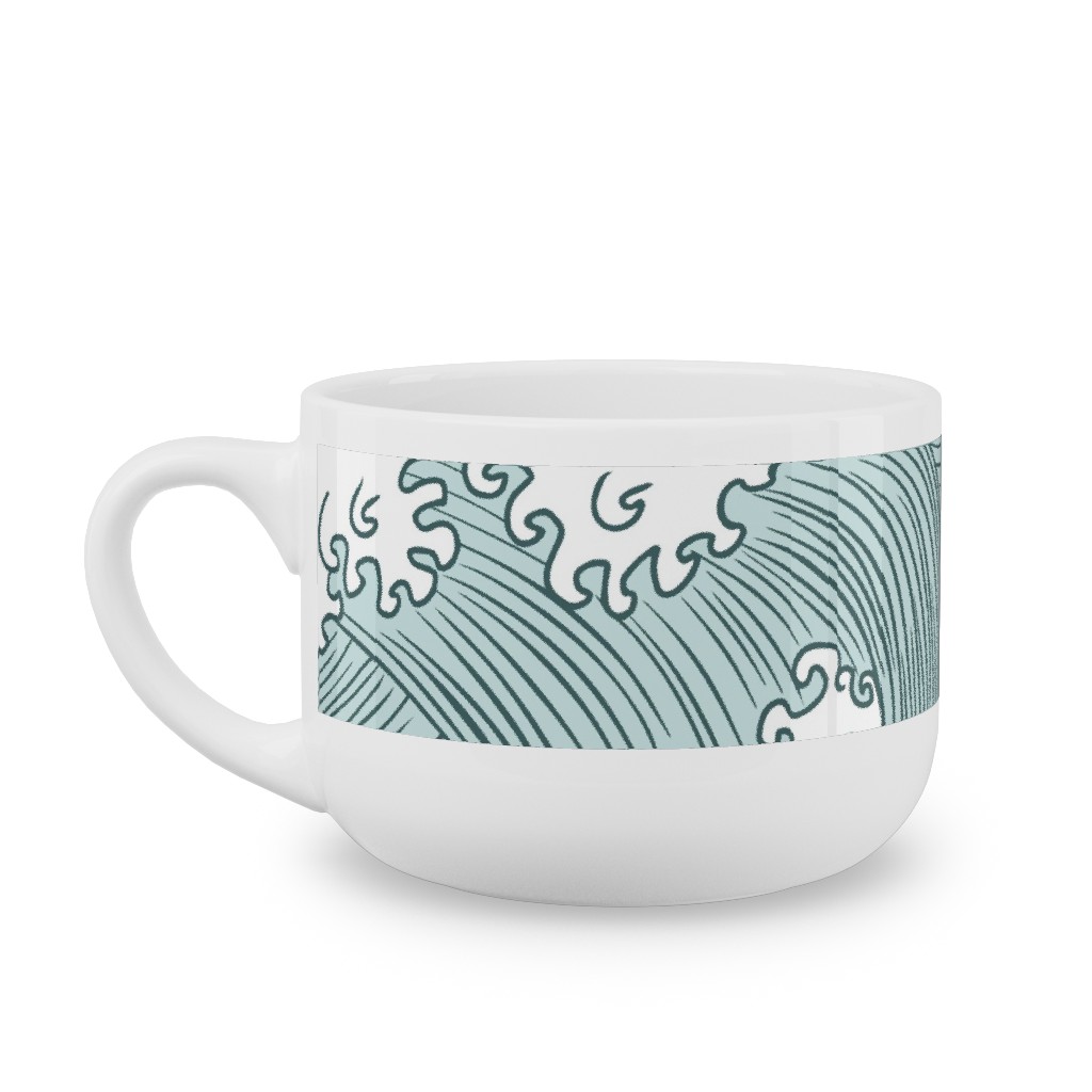 Japanese Waves Latte Mug, White,  , 25oz, Blue