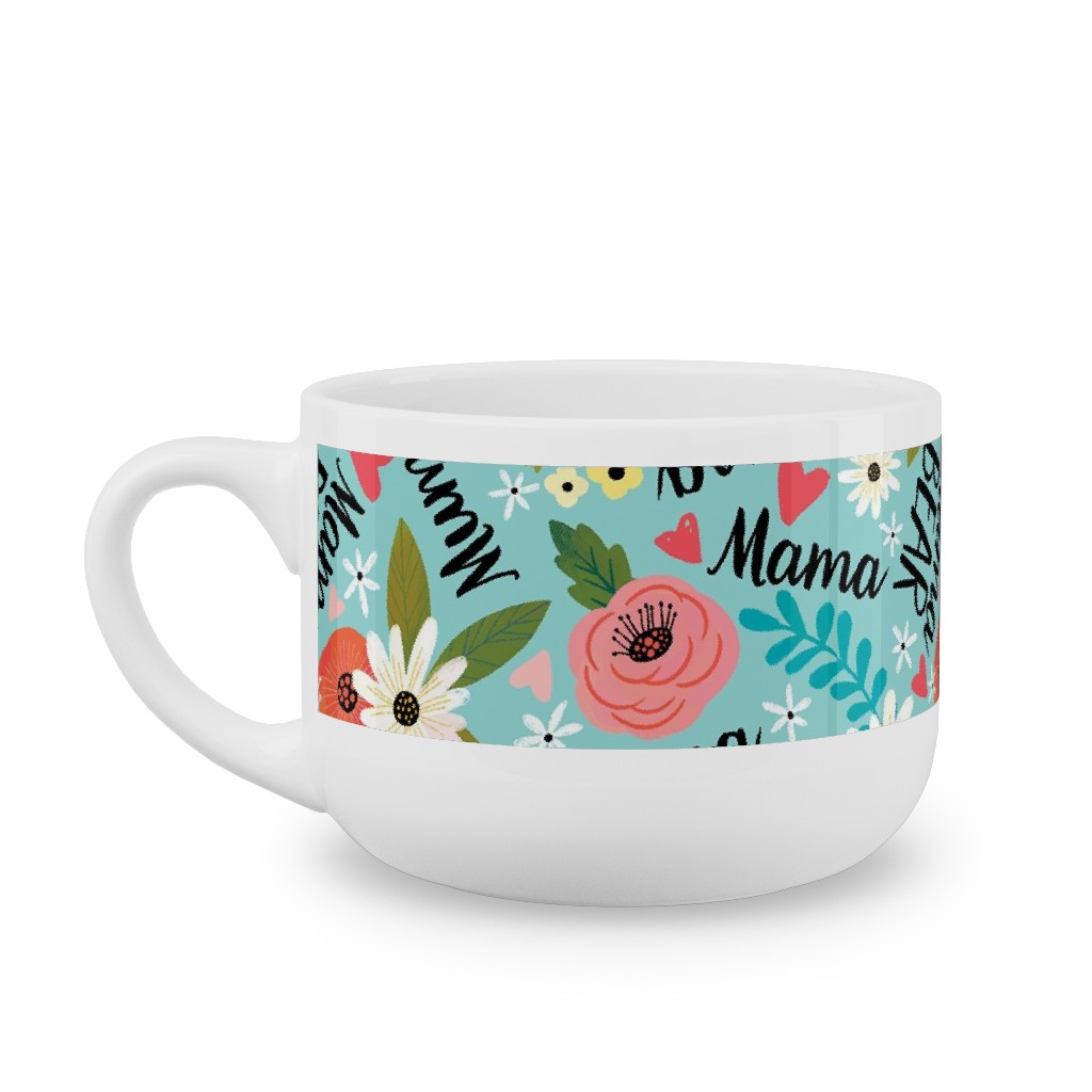 Mom's the Word - Multi Latte Mug, White,  , 25oz, Blue