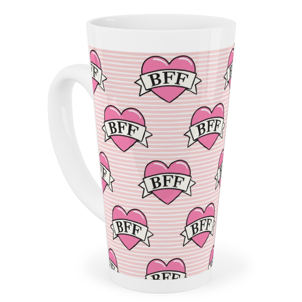 Bff Heart Tattoo Tall Latte Mug, 17oz, Pink, Quartz