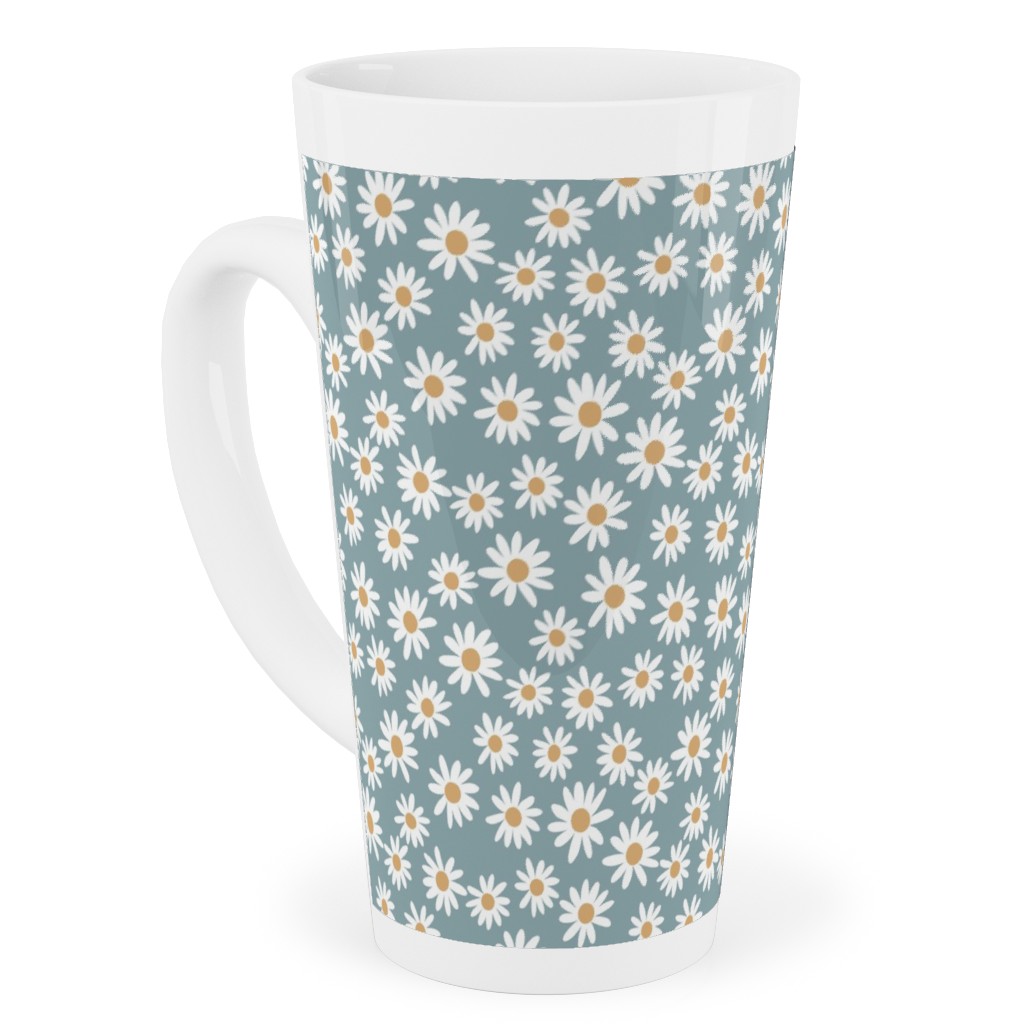 Daisy Print Tall Latte Mug, 17oz, Blue, Cool Gray