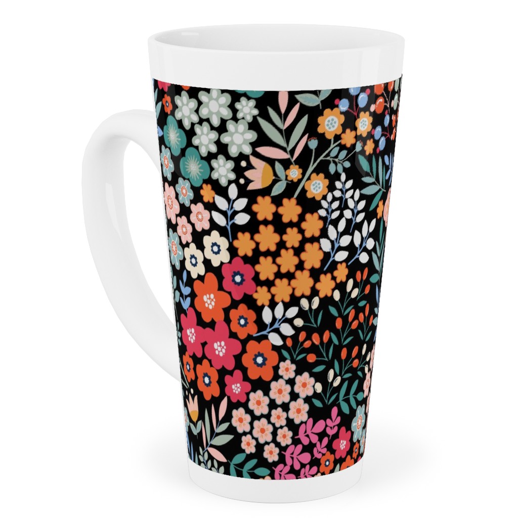 Summer Flower Tall Latte Mug, 17oz, Multicolor, Rich Black