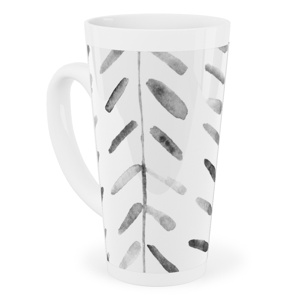 Noir Watercolor Abstract Geometrical Pattern for Modern Home Decor Bedding Nursery Painted Brush Strokes Herringbone Tall Latte Mug, 17oz, White, White
