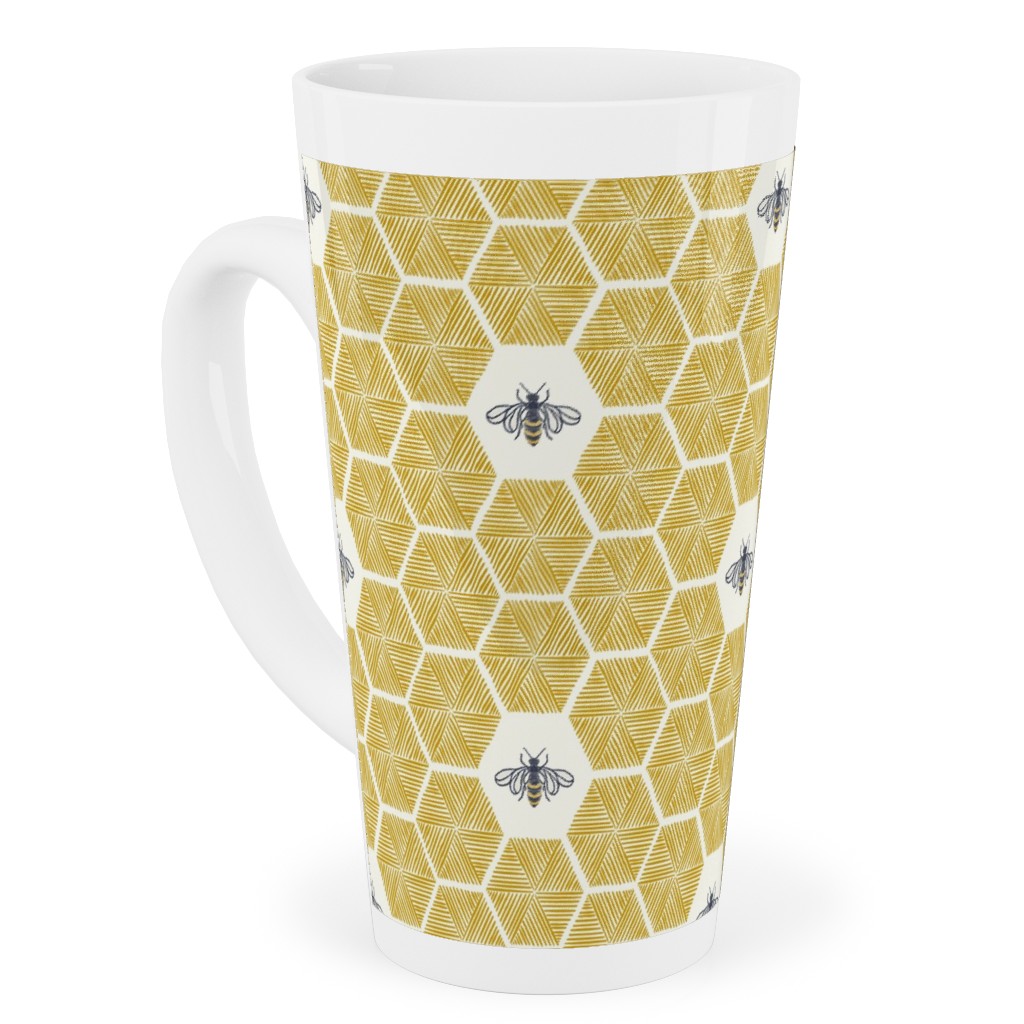 Bees Stitched Honeycomb - Gold Tall Latte Mug, 17oz, Yellow, Classic Yellow