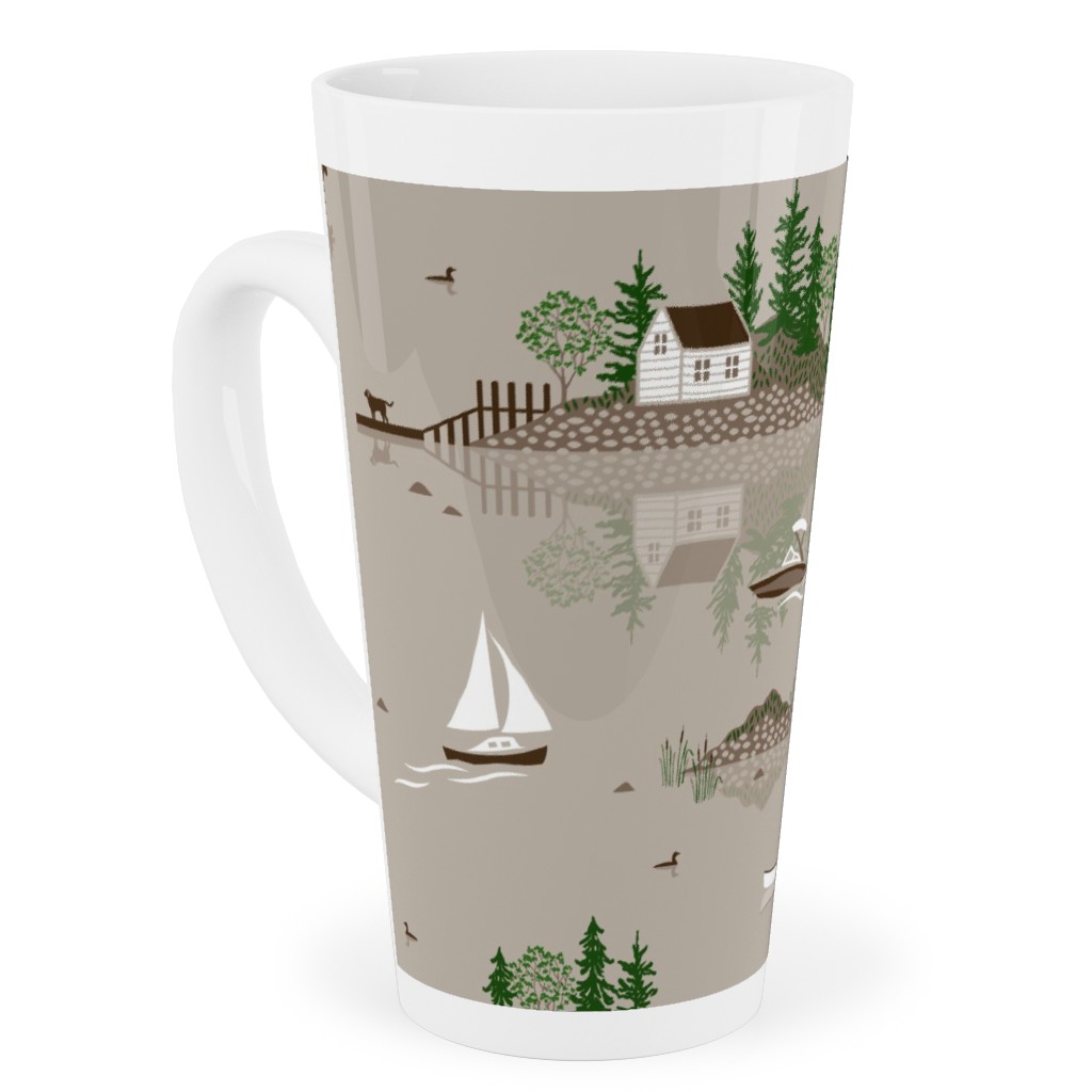 Boating on the Lake - Beige Tall Latte Mug, 17oz, Beige, Pearl