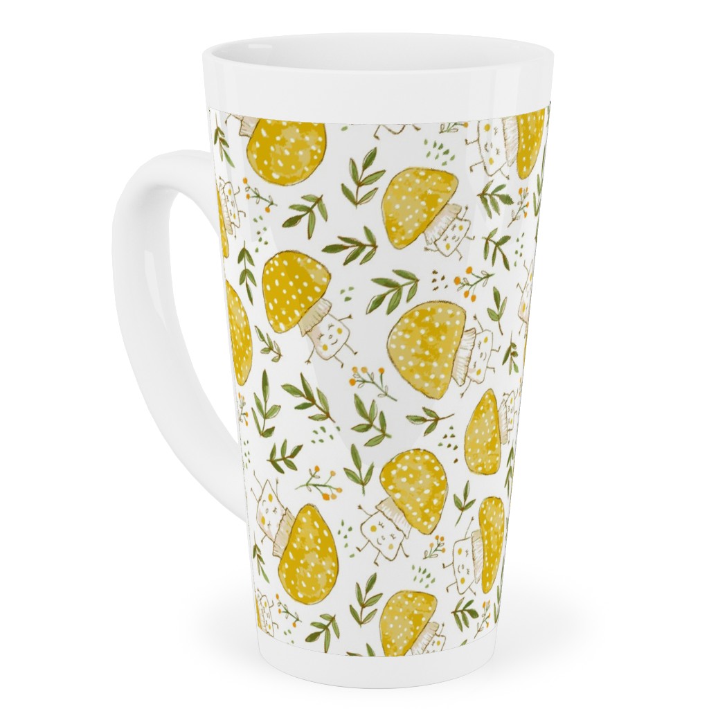 the Happiest Little Mushrooms - Yellow Tall Latte Mug, 17oz, Yellow, Classic Yellow