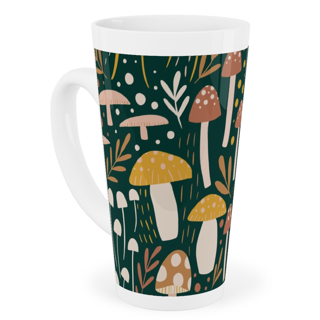 Woodland Mushroom Meadow - Green Tall Latte Mug, 17oz, Green, Classic Green