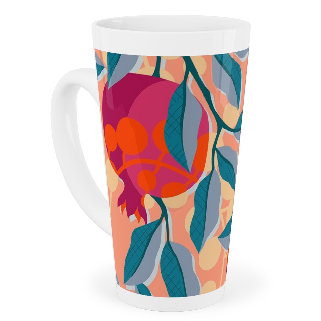 Retro Pomegranate- Pink and Blue Tall Latte Mug, 17oz, Multicolor