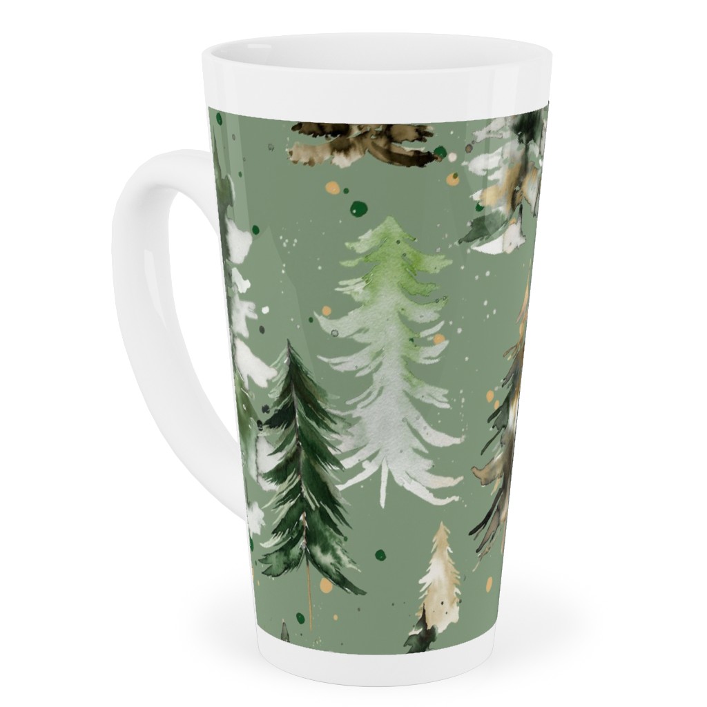 Watercolor Pines and Spruces Christmas - Green Tall Latte Mug, 17oz, Green