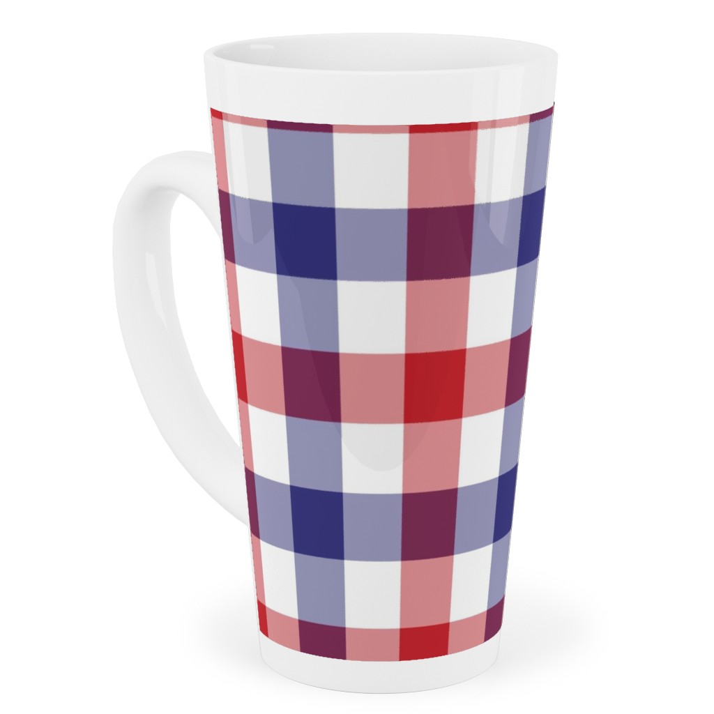 Red White and Blue Gingham Checks Tall Latte Mug, 17oz, Multicolor