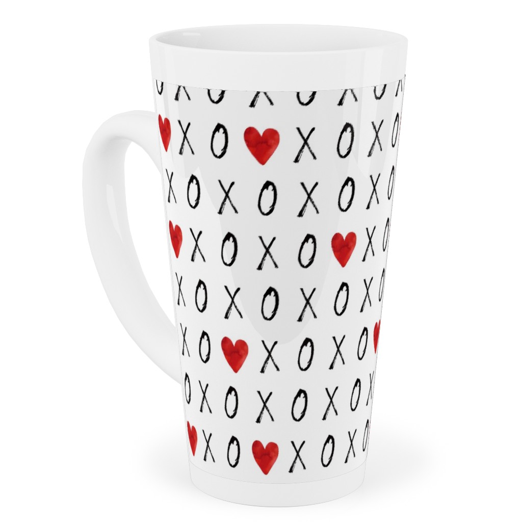 Mini Xoxo With Hearts - White Tall Latte Mug, 17oz, Red