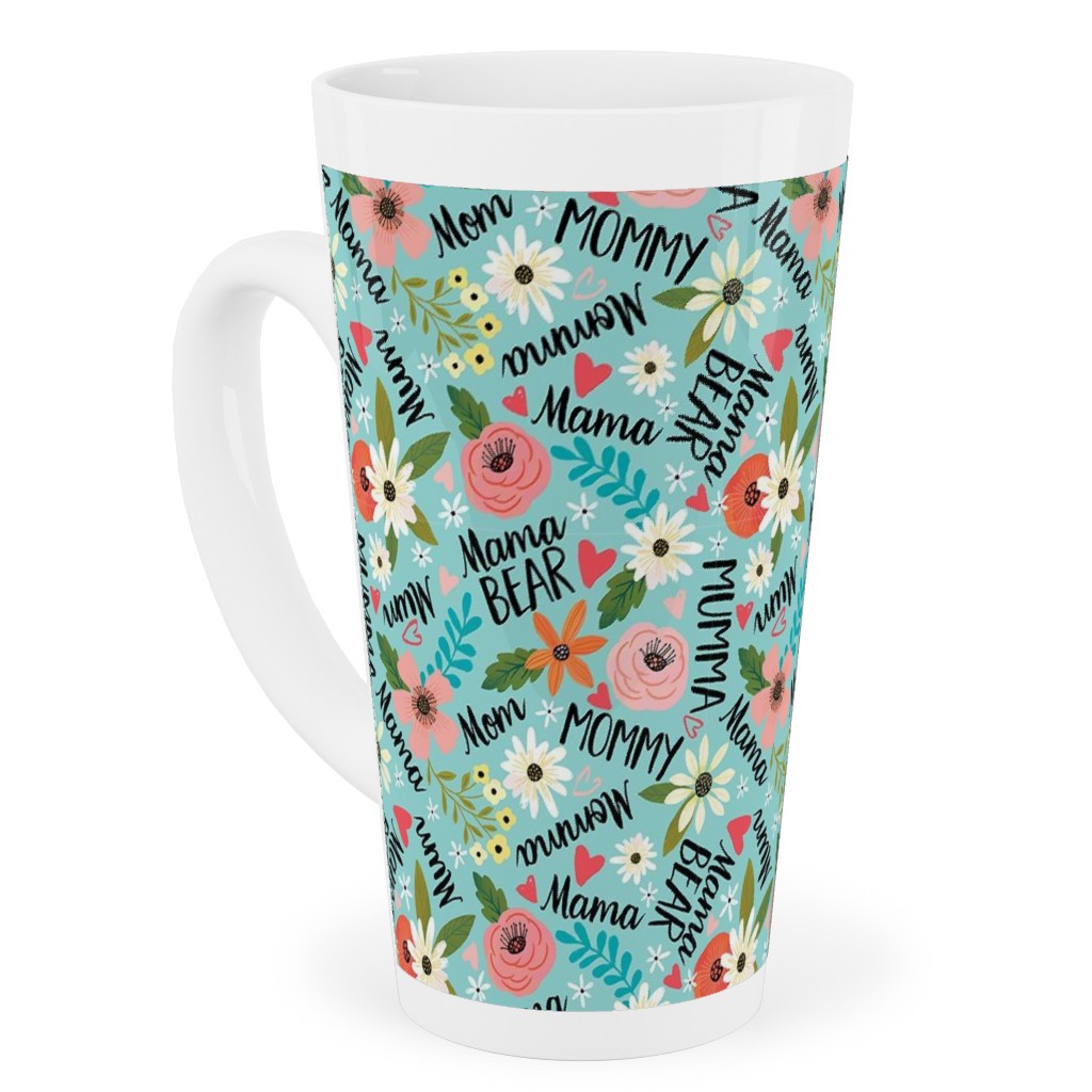 Mom's the Word - Multi on Blue Tall Latte Mug, 17oz, Blue